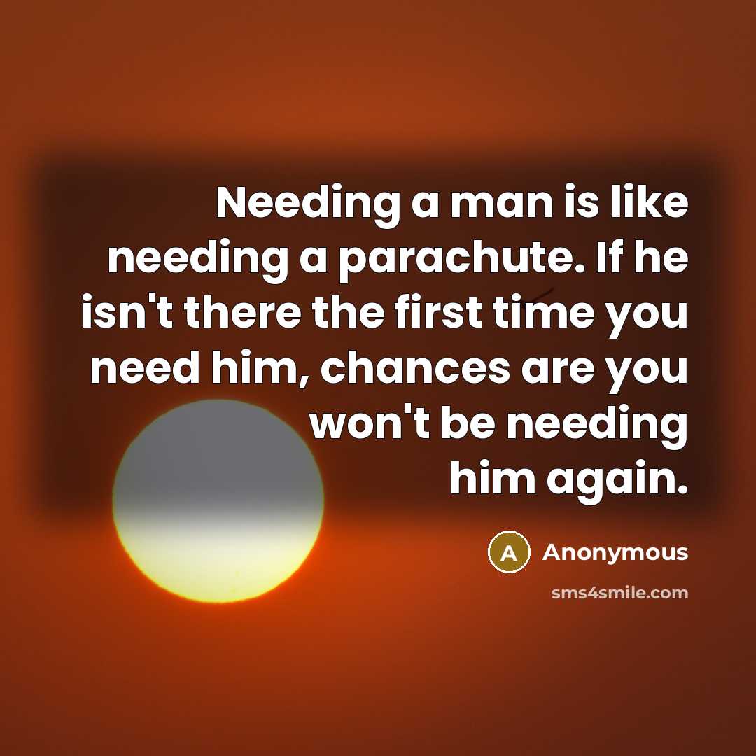 “Needing a man is like needing a parachute. If he…” quote by Anonymous