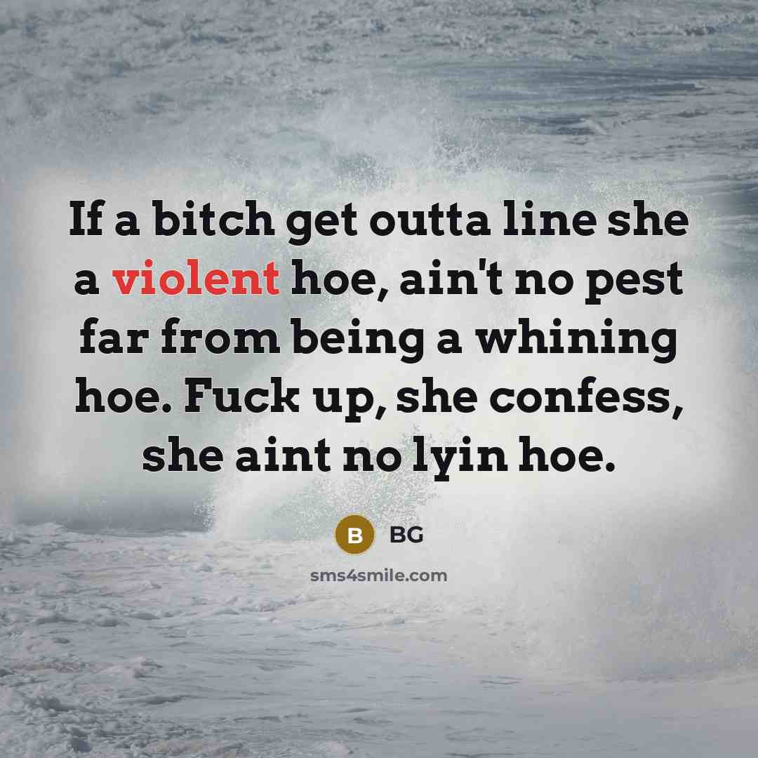 “If a bitch get outta line she a violent hoe, ain't no pest far from being a whining hoe. Fuck up, she confess, she aint no lyin hoe.” quote by BG