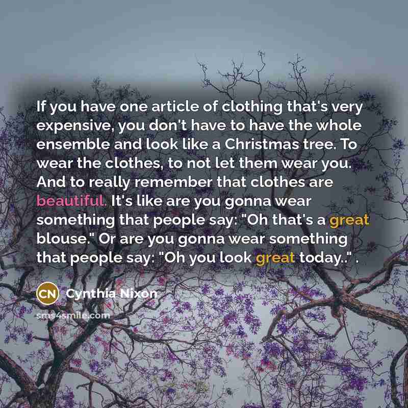 “If you have one article of clothing that's very expensive,…” quote by Cynthia Nixon