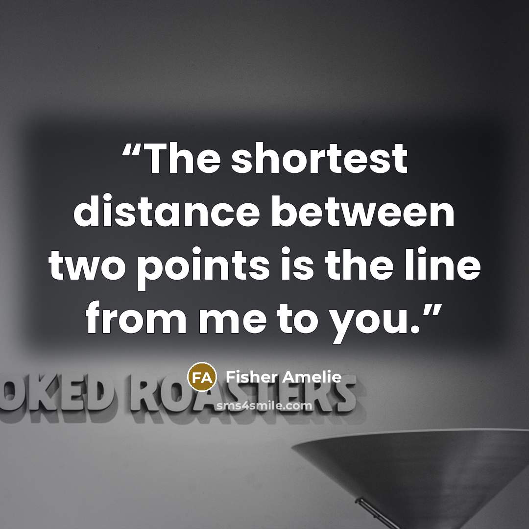 “The shortest distance between two points is the line from me to you.” quote by Fisher Amelie