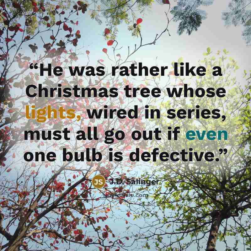 “He was rather like a Christmas tree whose lights, wired in series, must all go out if even one bulb is defective.” quote by J.D. Salinger