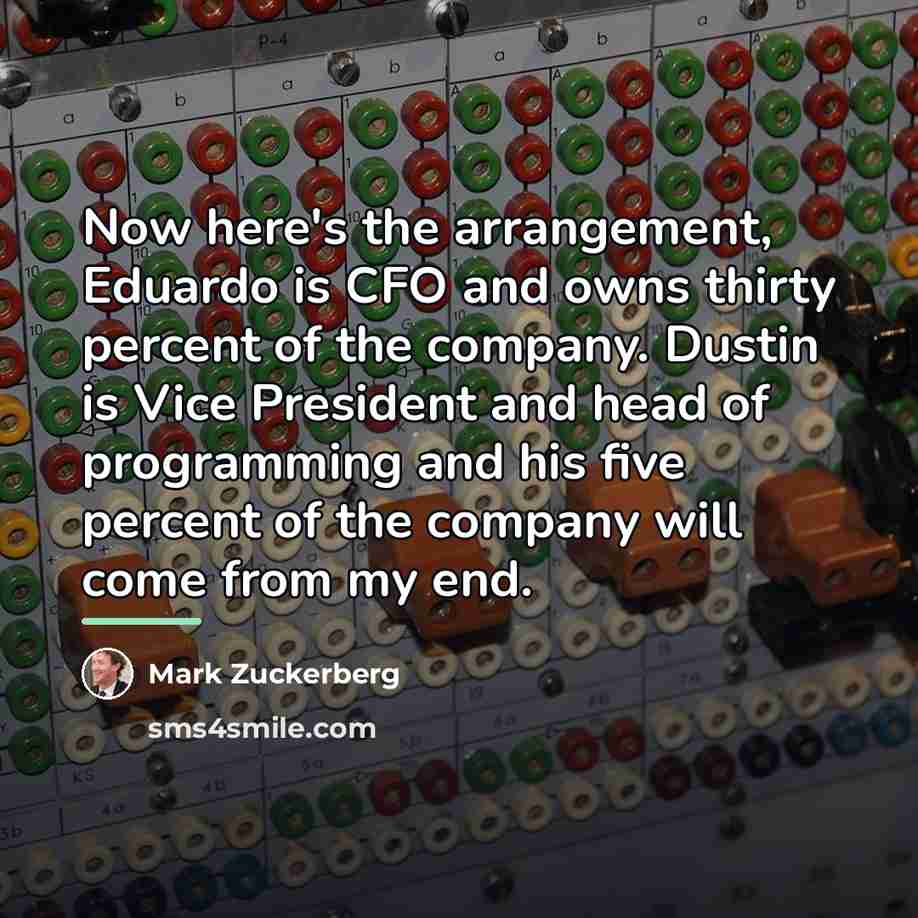 “Now here's the arrangement, Eduardo is CFO and owns thirty…” quote by Mark Zuckerberg