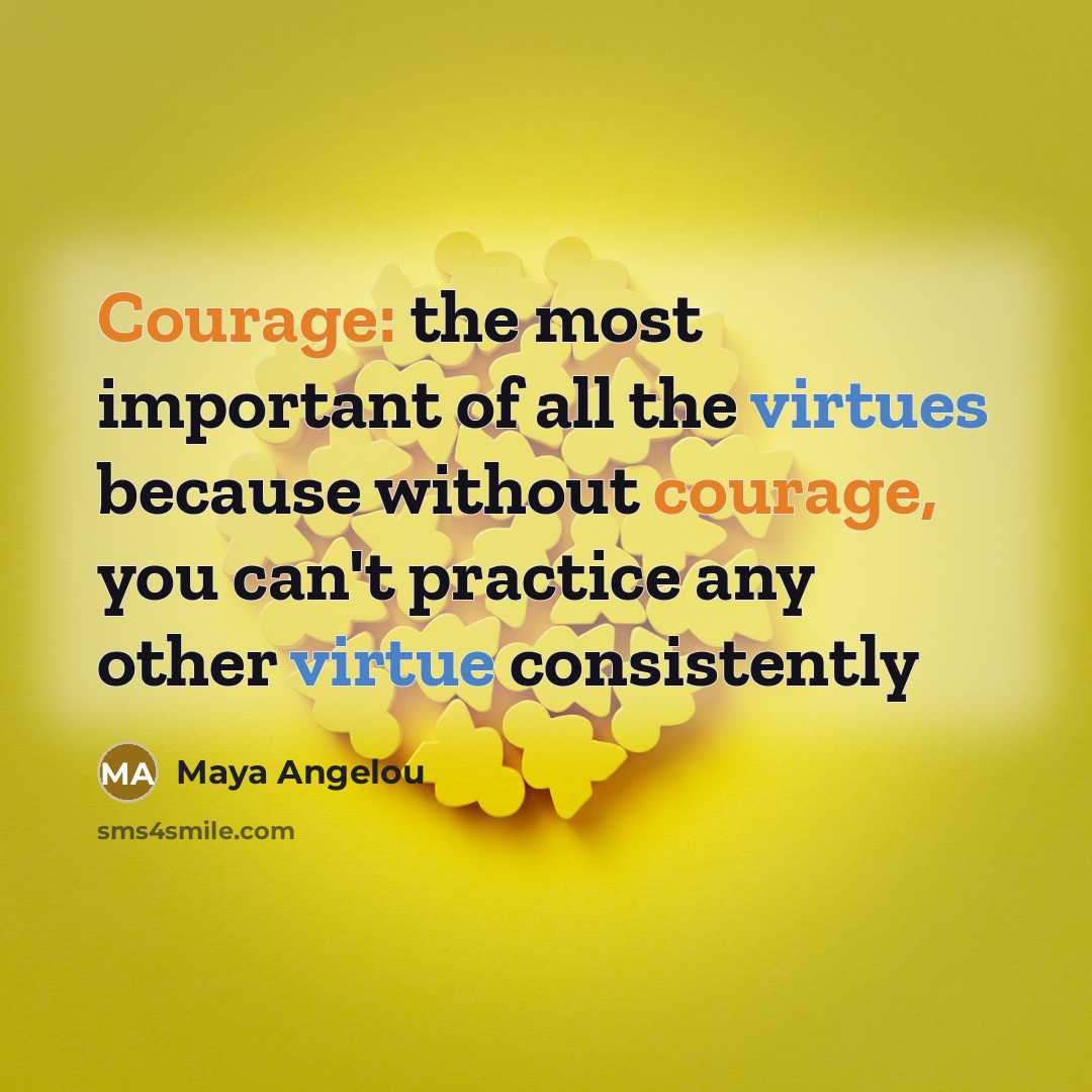 “Courage: the most important of all the virtues because without…” quote by Maya Angelou