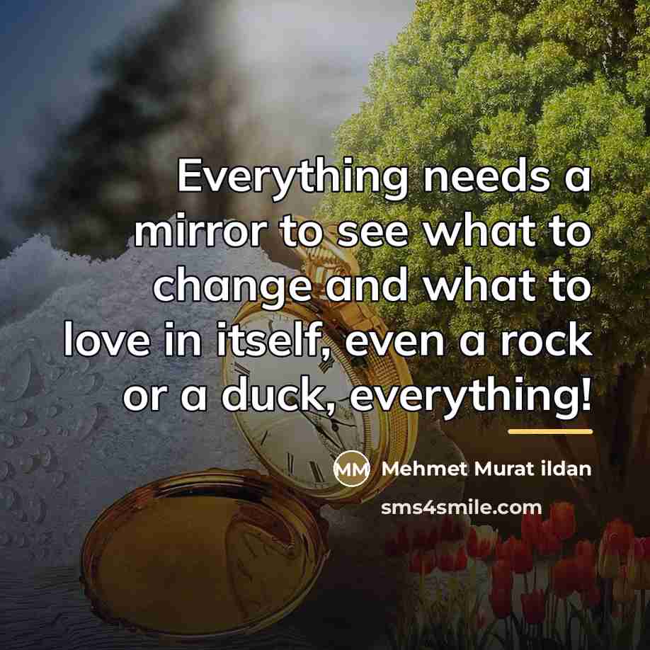 “Everything needs a mirror to see what to change and…” quote by Mehmet Murat Ildan