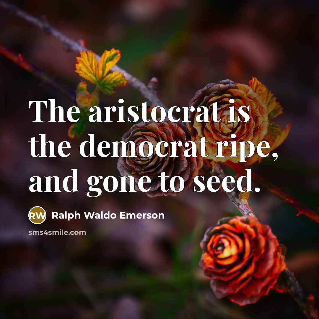 “The aristocrat is the democrat ripe, and gone to seed.…” quote by Ralph Waldo Emerson