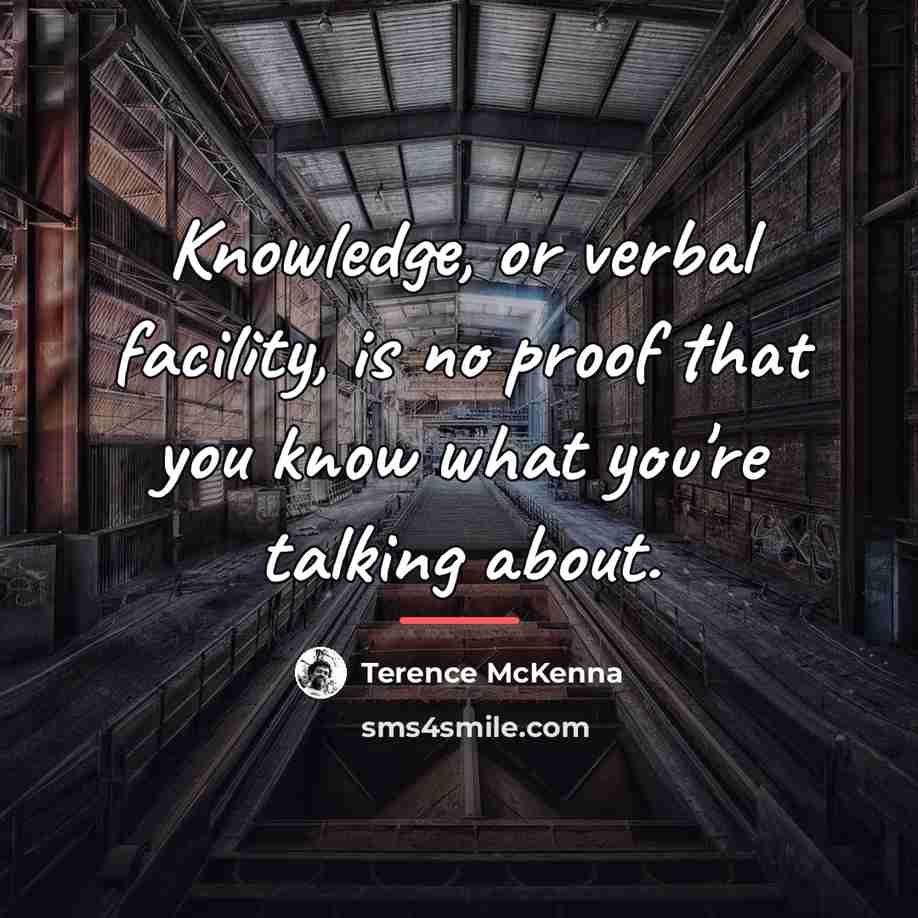 “Knowledge, or verbal facility, is no proof that you know…” quote by Terence McKenna