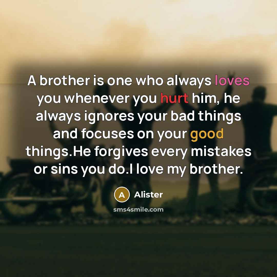 “A brother is one who always loves you whenever you…” quote by Alister