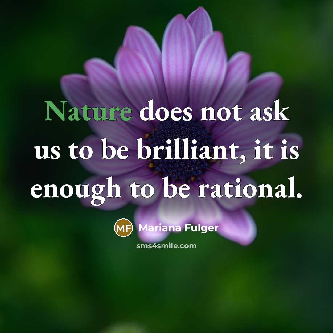 “Nature does not ask us to be brilliant, it is…” quote by Mariana Fulger