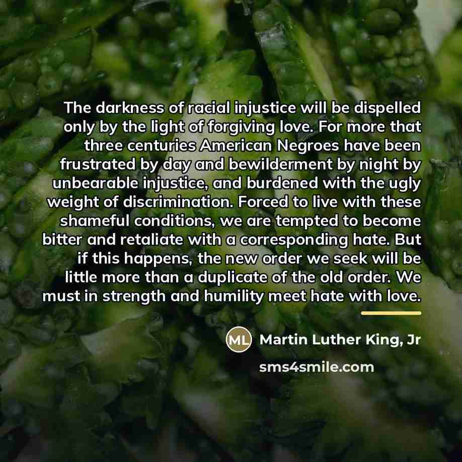“The darkness of racial injustice will be dispelled only by…” quote by Martin Luther King, Jr