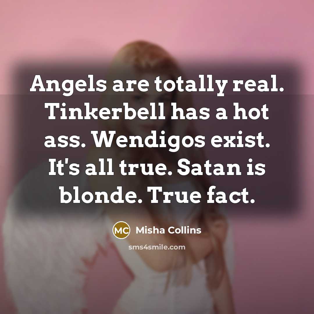 “Angels are totally real. Tinkerbell has a hot ass. Wendigos…” quote by Misha Collins