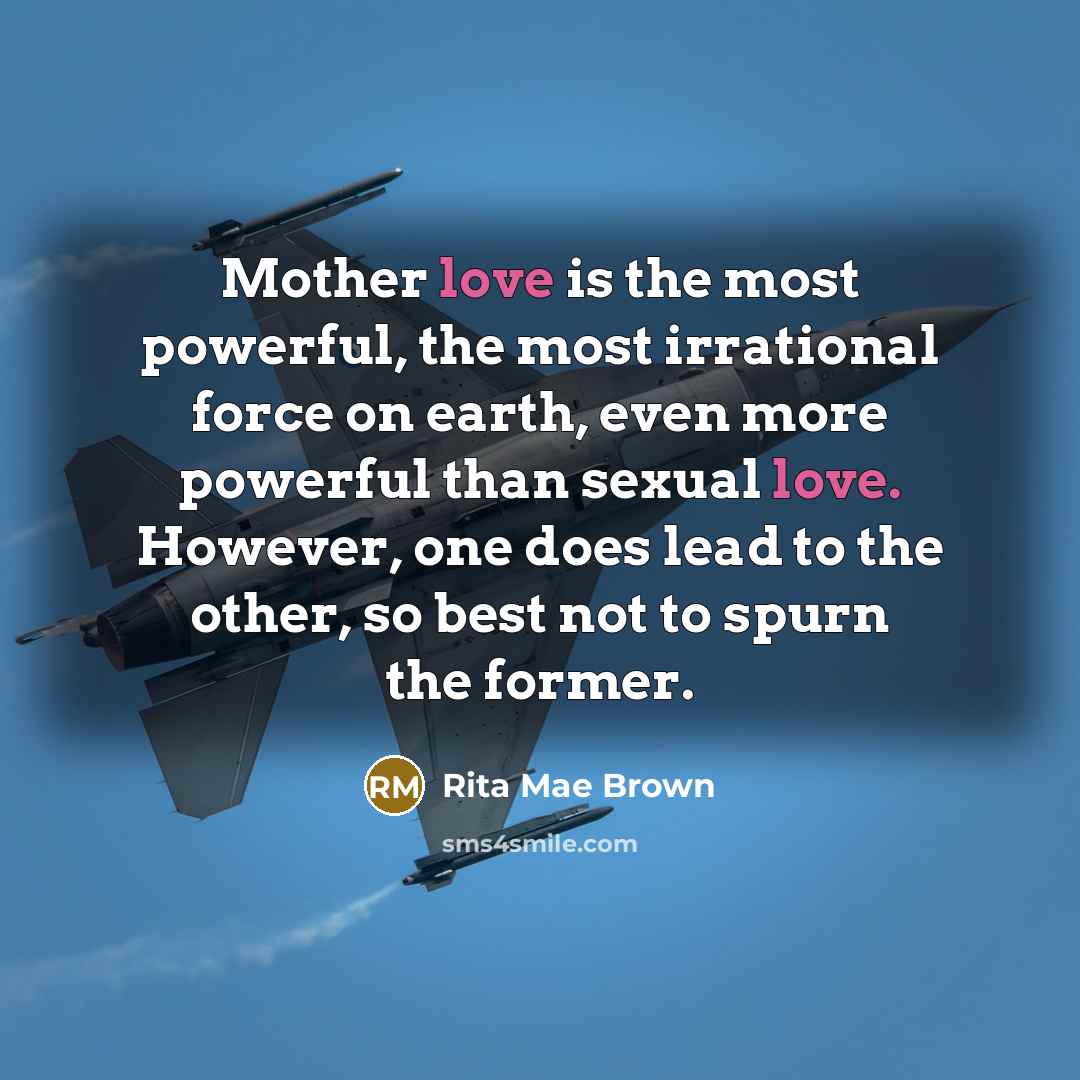 “Mother love is the most powerful, the most irrational force…” quote by Rita Mae Brown