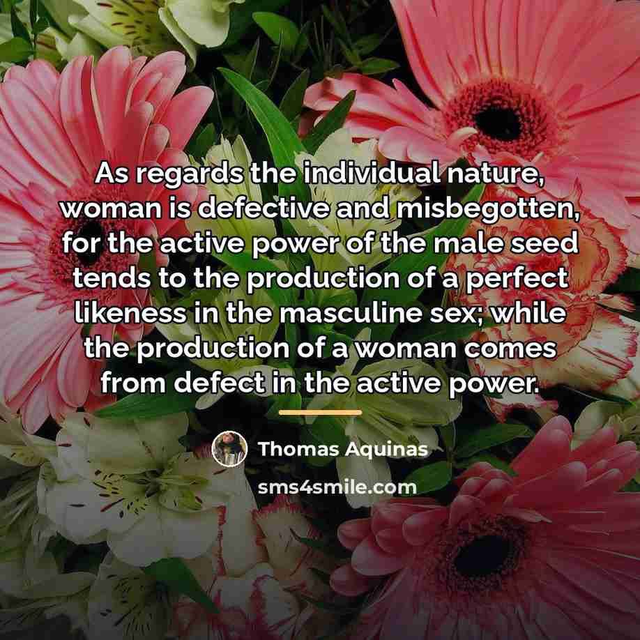 “As regards the individual nature, woman is defective and misbegotten,…” quote by Thomas Aquinas