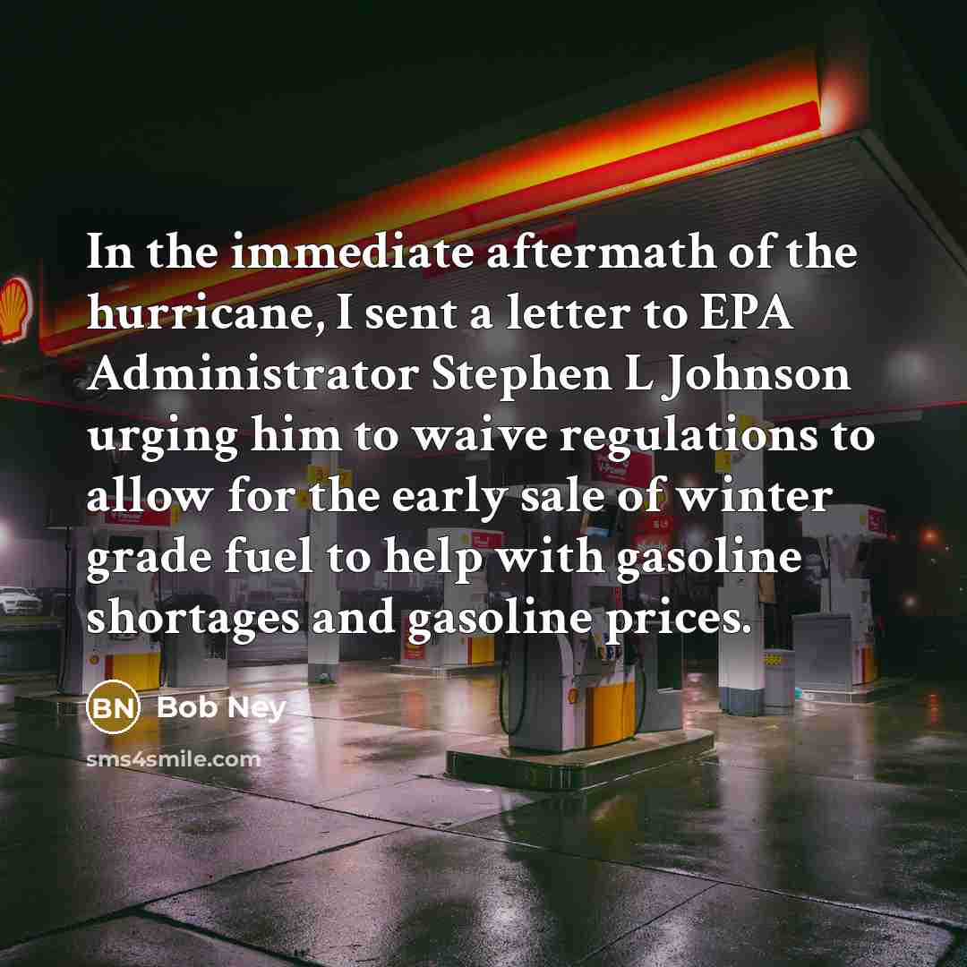 “In the immediate aftermath of the hurricane, I sent a…” quote by Bob Ney