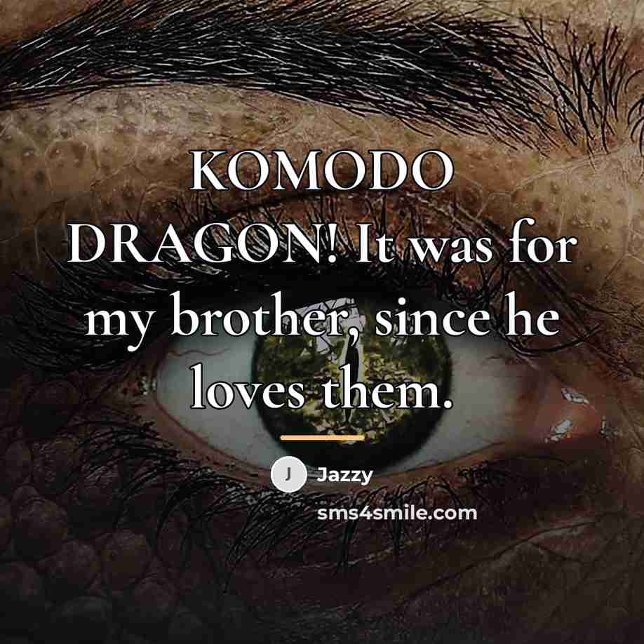 “KOMODO DRAGON! It was for my brother, since he loves…” quote by Jazzy