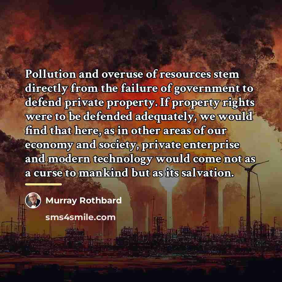 “Pollution and overuse of resources stem directly from the failure…” quote by Murray Rothbard