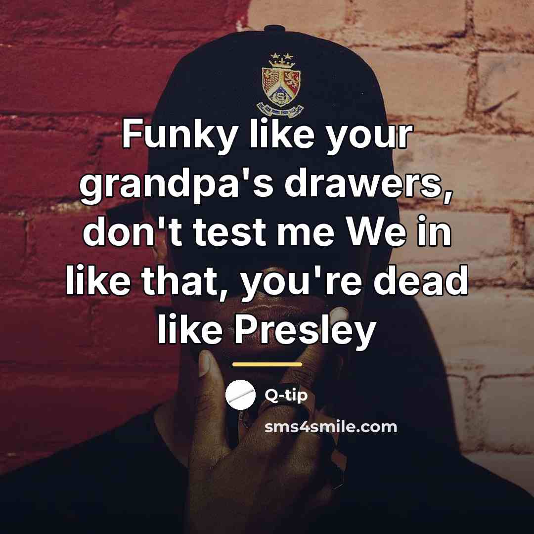 “Funky like your grandpa's drawers, don't test me We in…” quote by Q-Tip