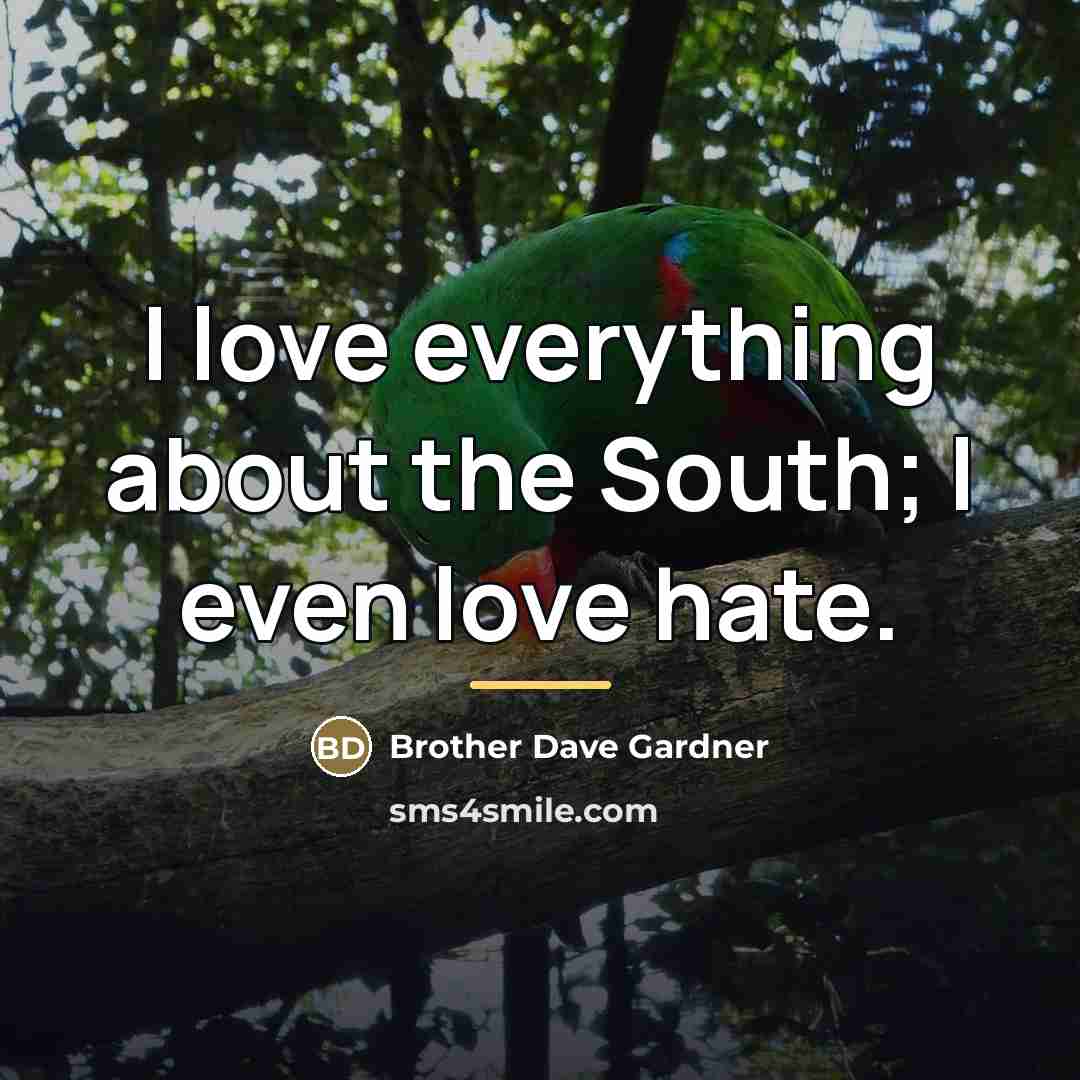 “I love everything about the South; I even love hate.…” quote by Brother Dave Gardner