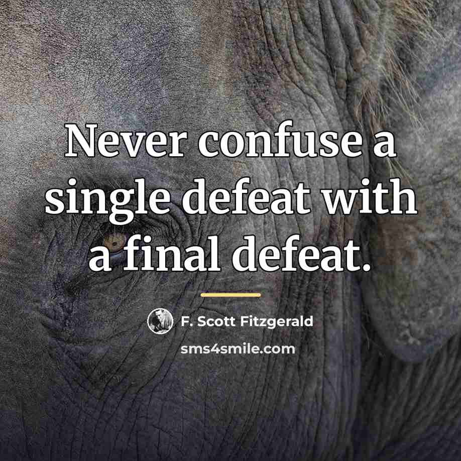 “Never confuse a single defeat with a final defeat.…” quote by F. Scott Fitzgerald