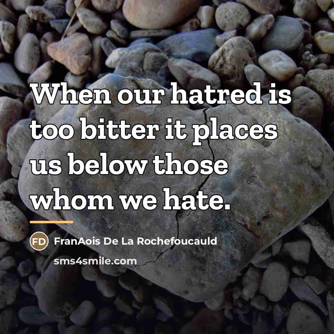 “When our hatred is too bitter it places us below…” quote by FranAois De La Rochefoucauld