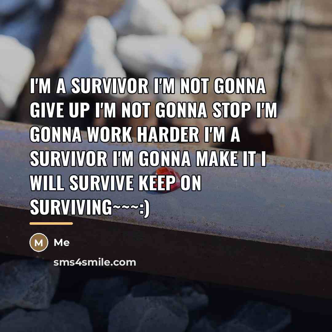 “I'm a survivor I'm not gonna give up I'm not…” quote by Me