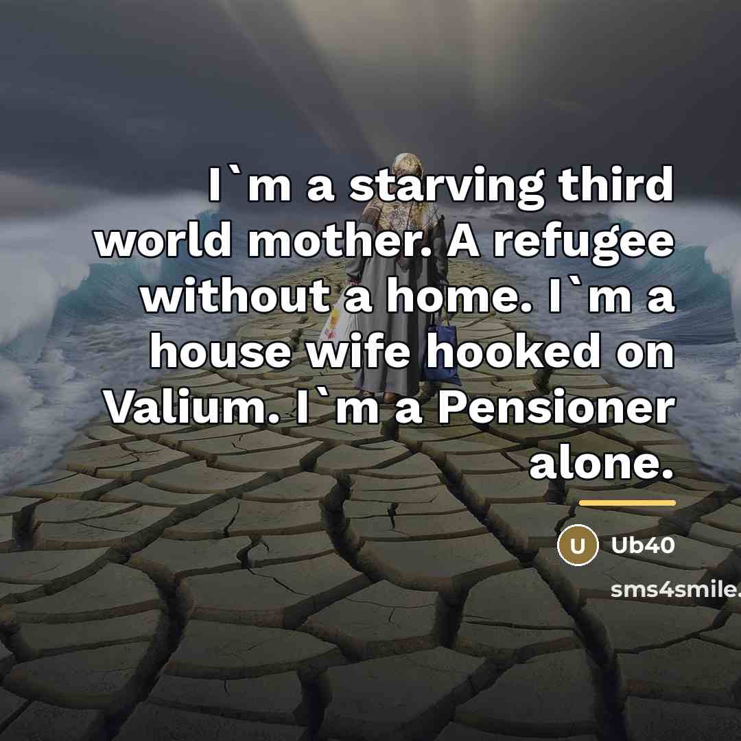 “I`m a starving third world mother. A refugee without a…” quote by Ub40