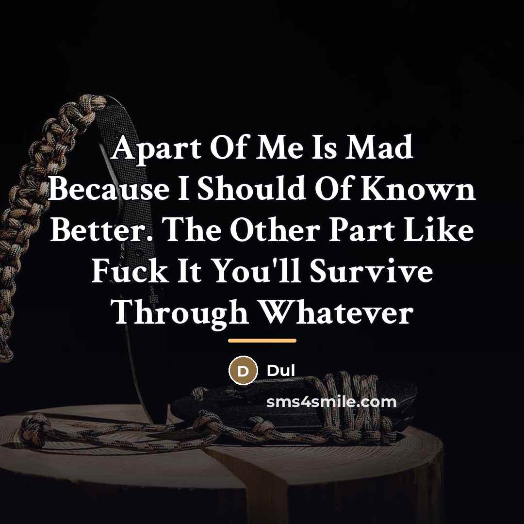 “Apart Of Me Is Mad Because I Should Of Known…” quote by Dul