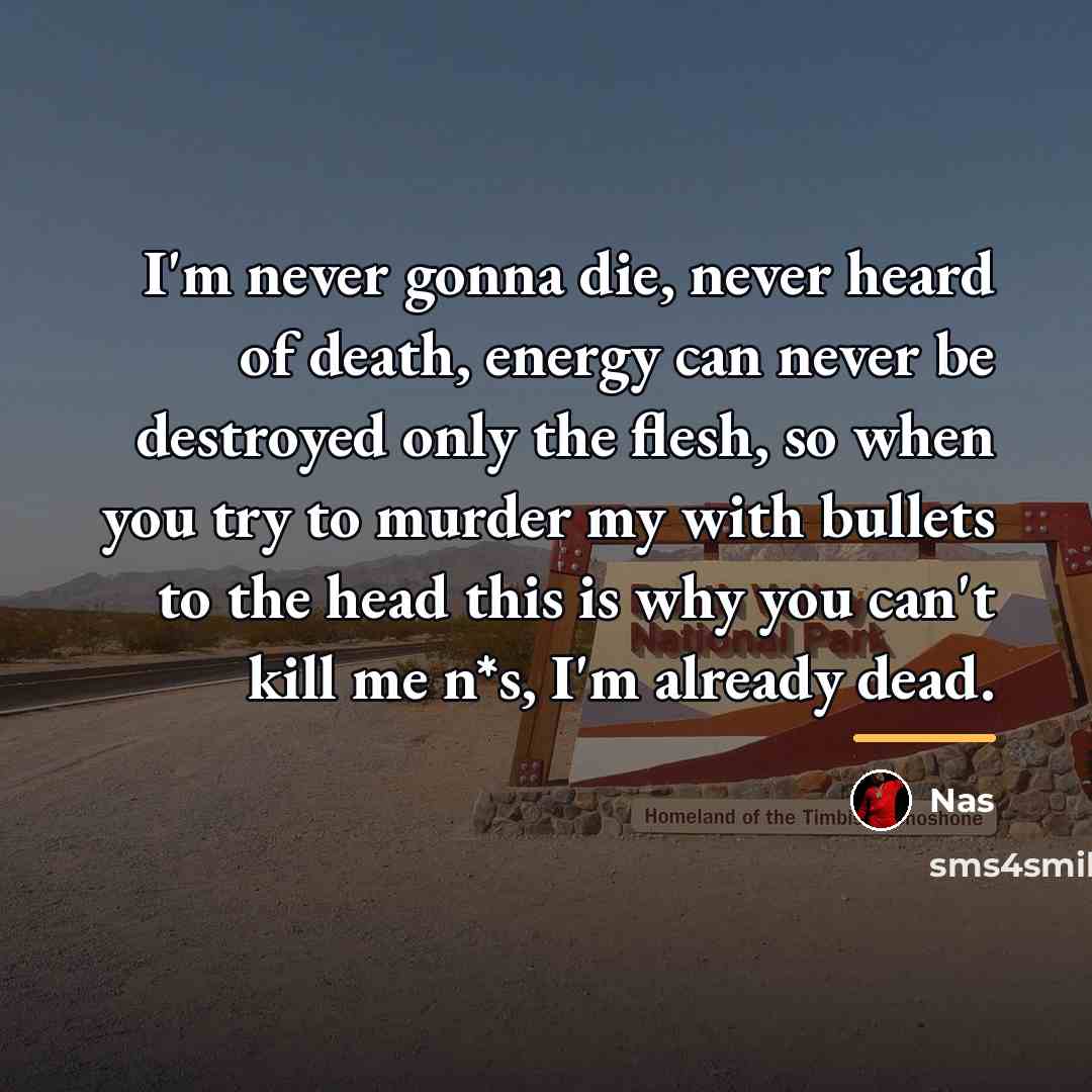 “I'm never gonna die, never heard of death, energy can…” quote by Nas