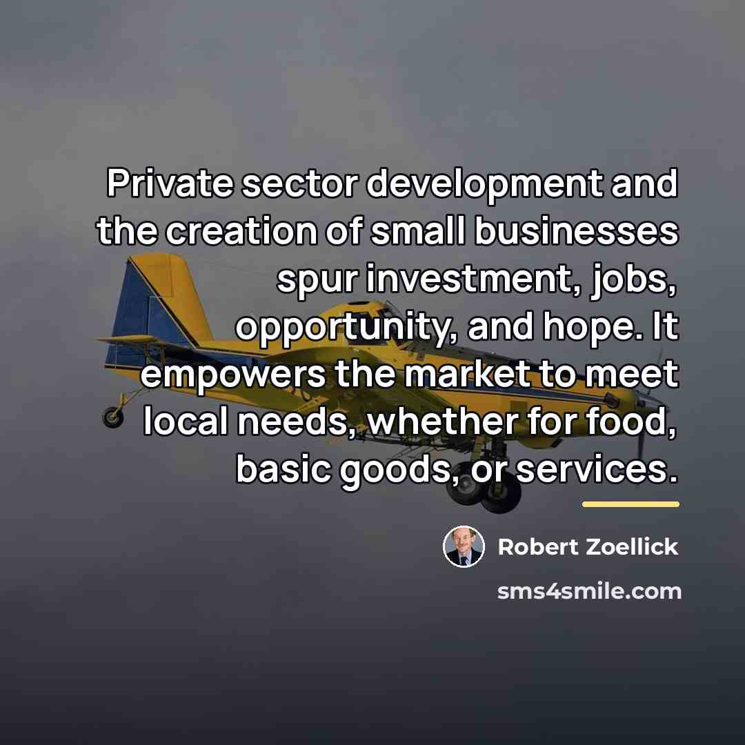 “Private sector development and the creation of small businesses spur…” quote by Robert Zoellick