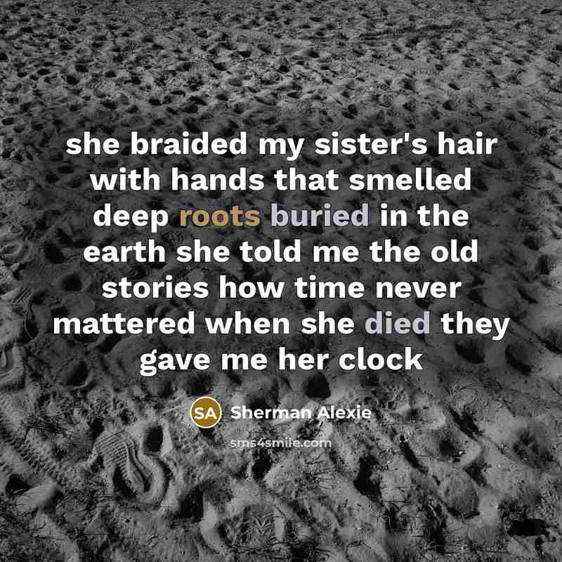 “she braided my sister's hair with hands that smelled deep…” quote by Sherman Alexie