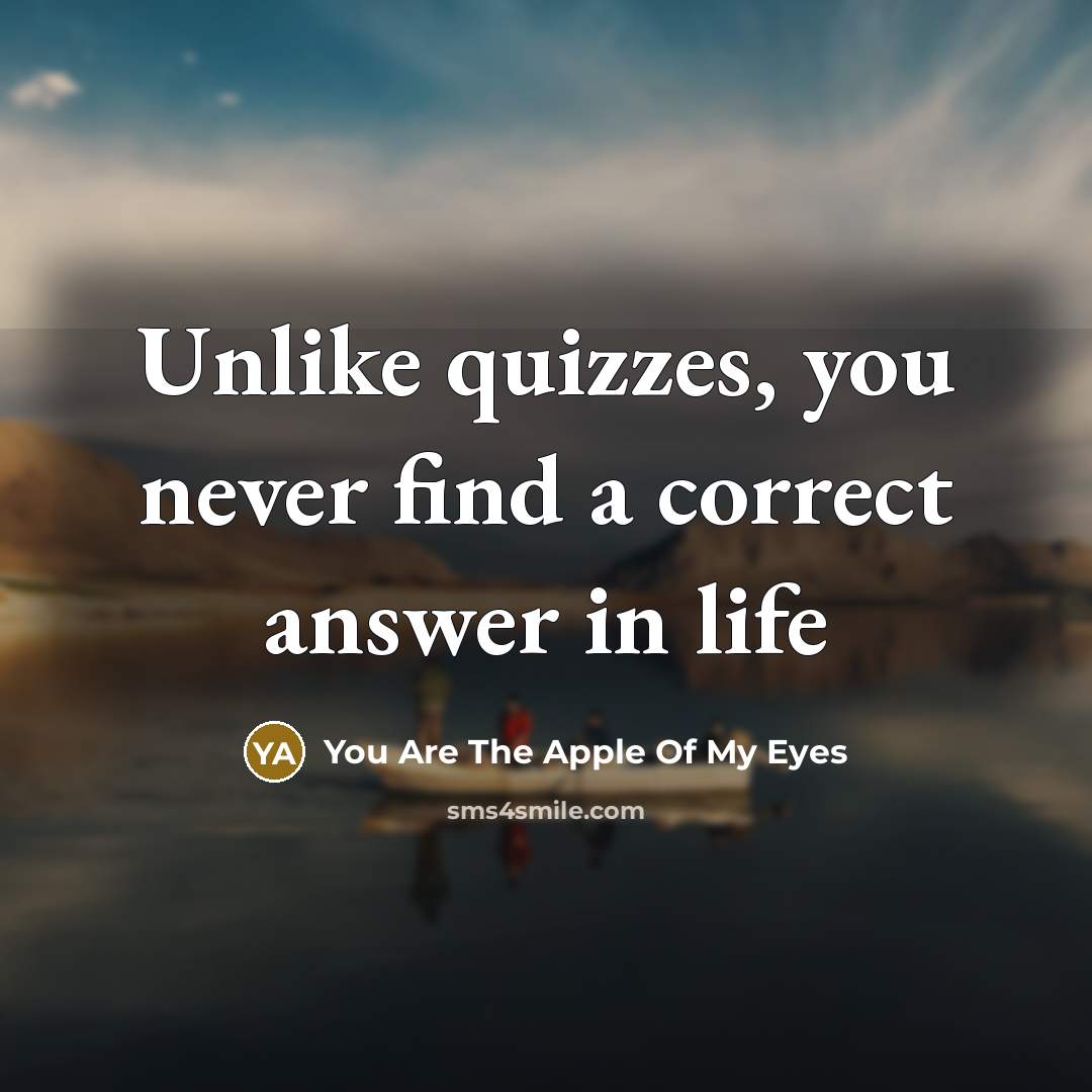 “Unlike quizzes, you never find a correct answer in life…” quote by You Are The Apple Of My Eyes