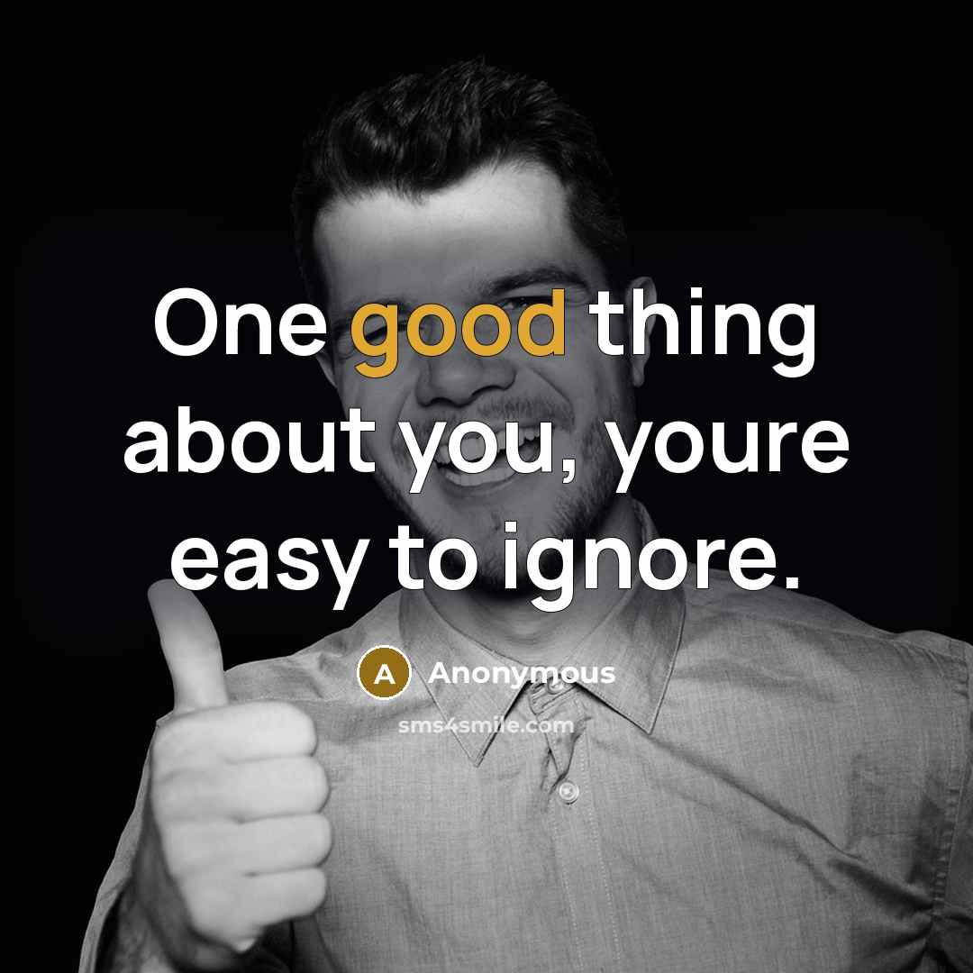 “One good thing about you, youre easy to ignore.” quote by Anonymous
