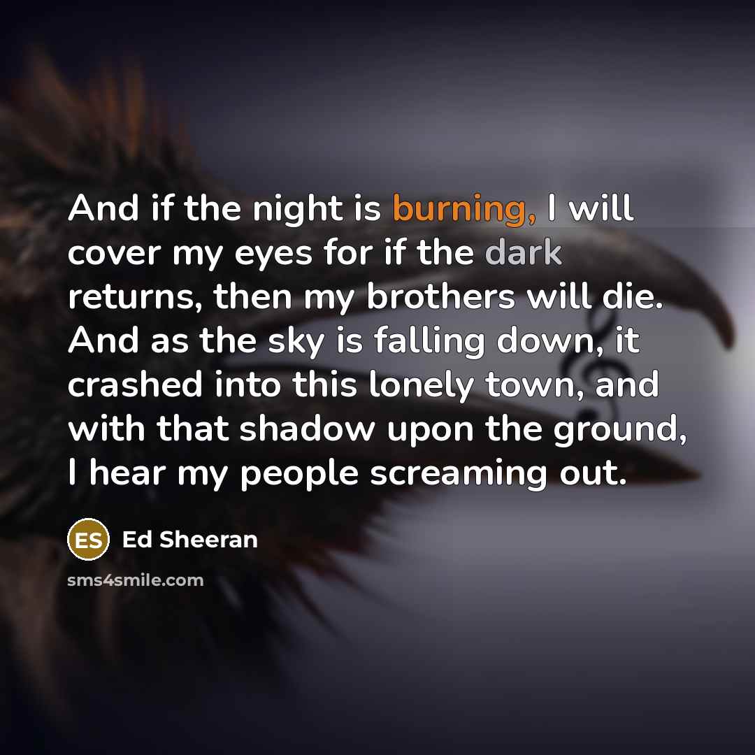 “And if the night is burning, I will cover my…” quote by Ed Sheeran