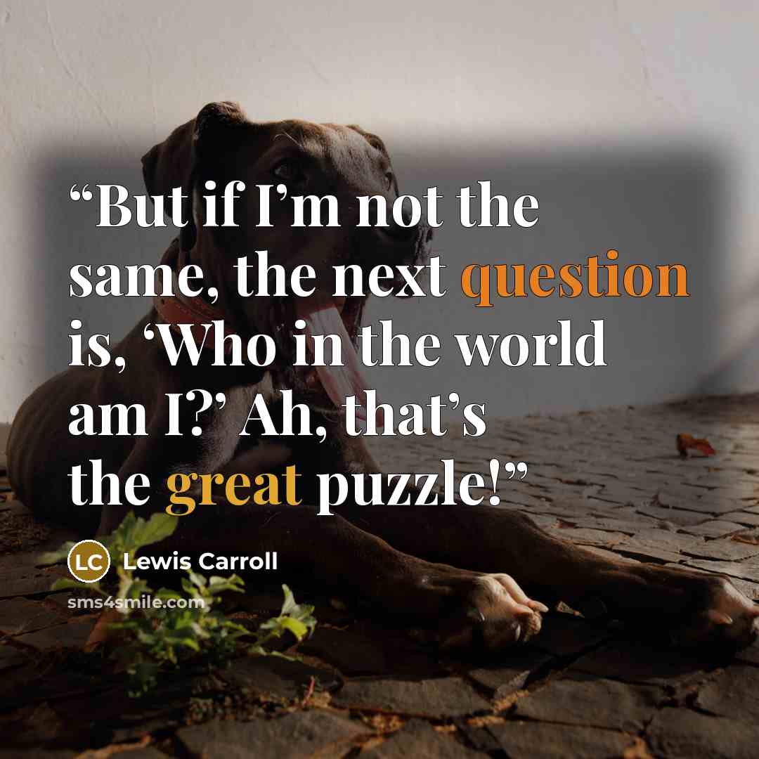 “But if I’m not the same, the next question is, ‘Who in the world am I?’ Ah, that’s the great puzzle!” quote by Lewis Carroll