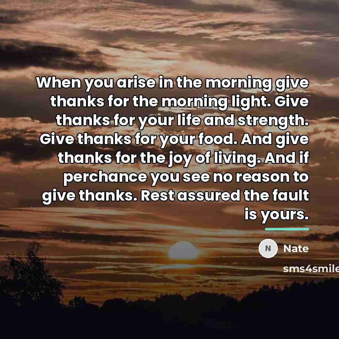 “When you arise in the morning give thanks for the…” quote by Nate