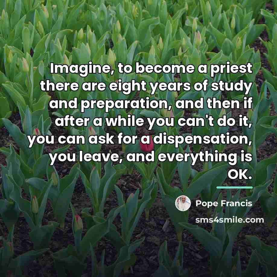 “Imagine, to become a priest there are eight years of…” quote by Pope Francis