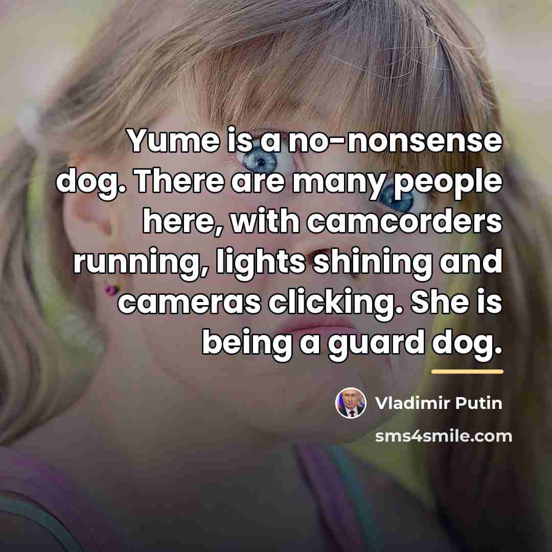 “Yume is a no-nonsense dog. There are many people here,…” quote by Vladimir Putin
