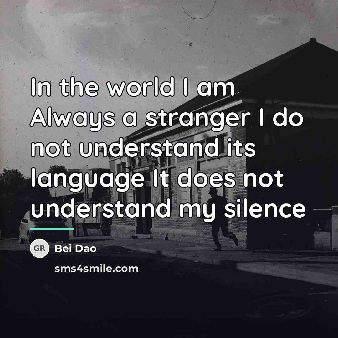 “In the world I am Always a stranger I do…” quote by Bei Dao