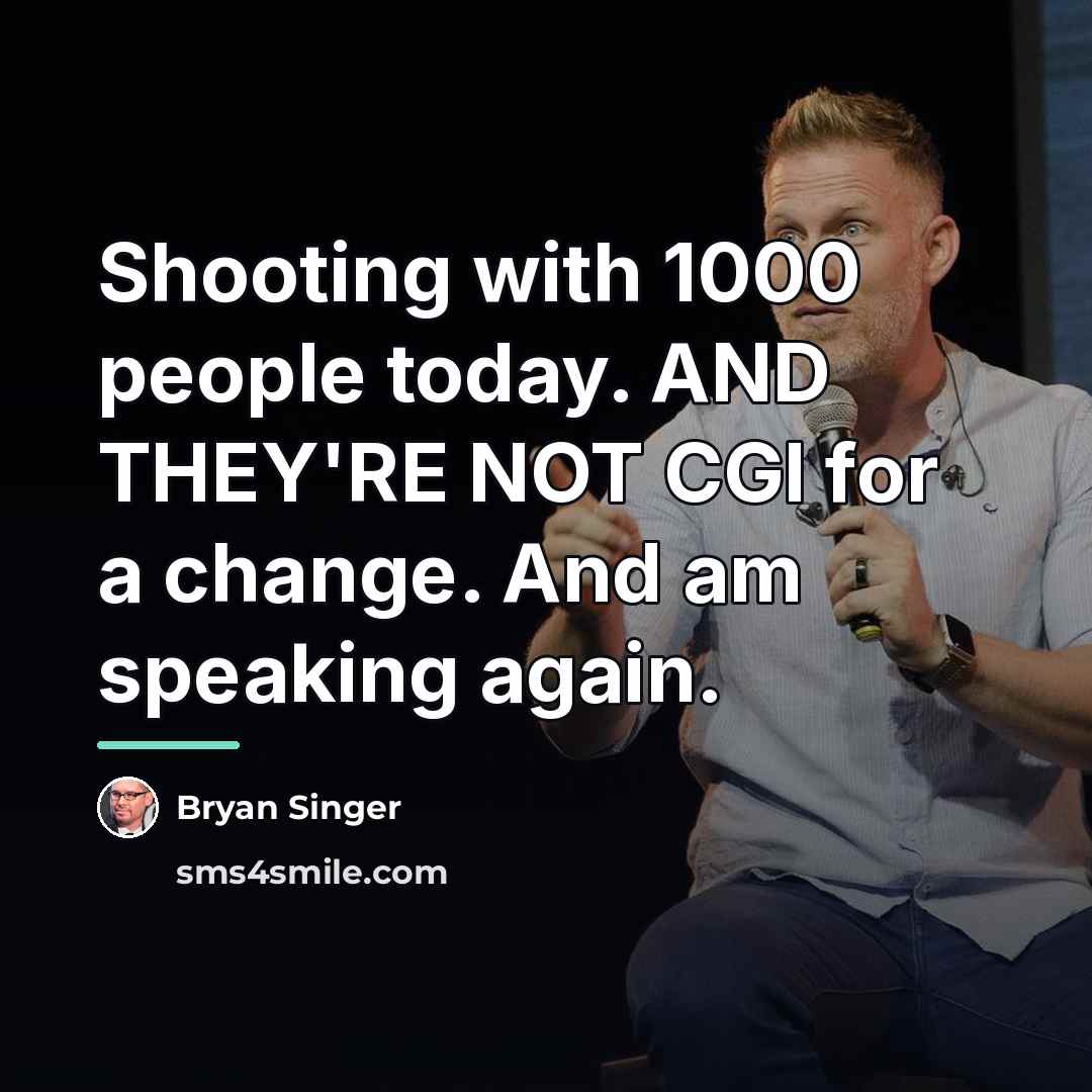 “Shooting with 1000 people today. AND THEY'RE NOT CGI for…” quote by Bryan Singer