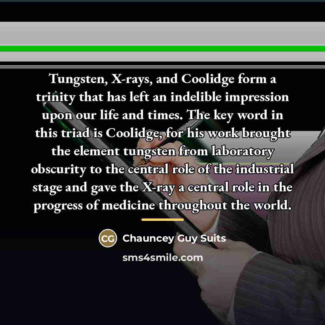 “Tungsten, X-rays, and Coolidge form a trinity that has left…” quote by Chauncey Guy Suits