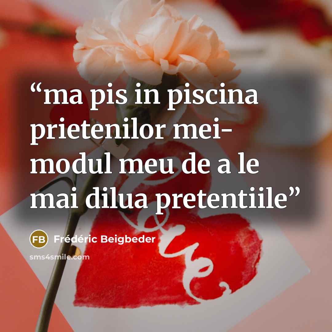 “ma pis in piscina prietenilor mei- modul meu de a le mai dilua pretentiile” quote by frederic beigbeder