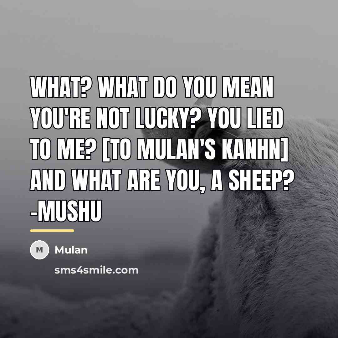 “What? What do you mean you're not lucky? You lied…” quote by Mulan