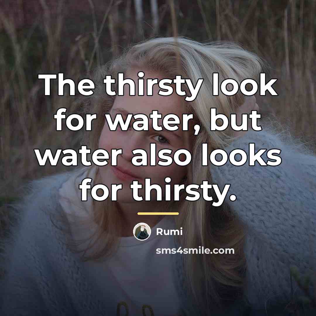 “The thirsty look for water, but water also looks for…” quote by Rumi