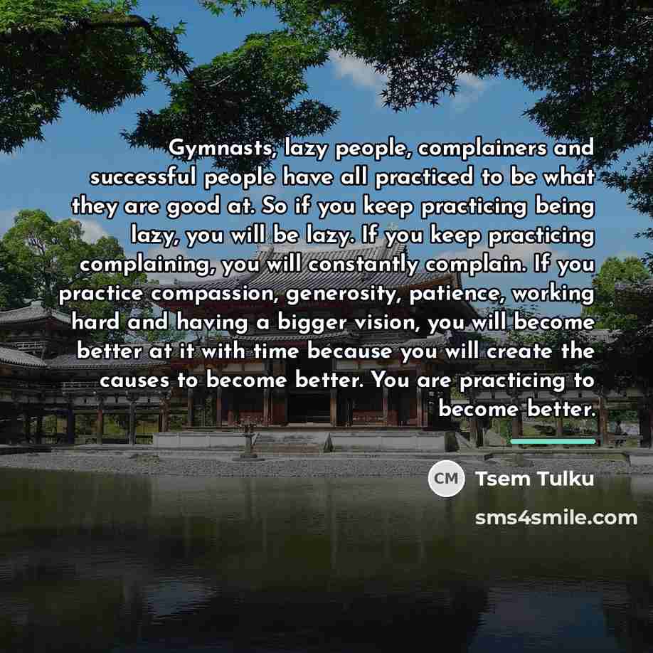 “Gymnasts, lazy people, complainers and successful people have all practiced…” quote by Tsem Tulku