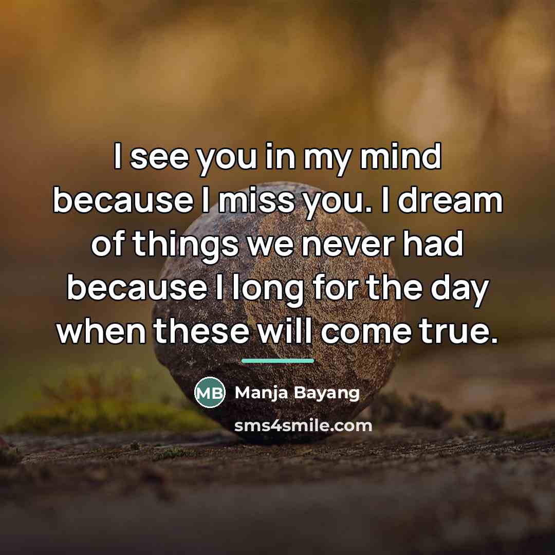 “I see you in my mind because I miss you.…” quote by Manja Bayang