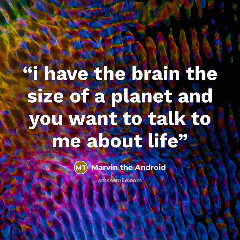 “i have the brain the size of a planet and you want to talk to me about life” quote by Marvin the Android