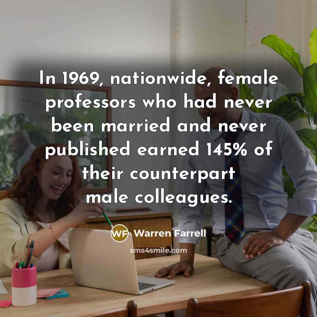 “In 1969, nationwide, female professors who had never been married…” quote by Warren Farrell