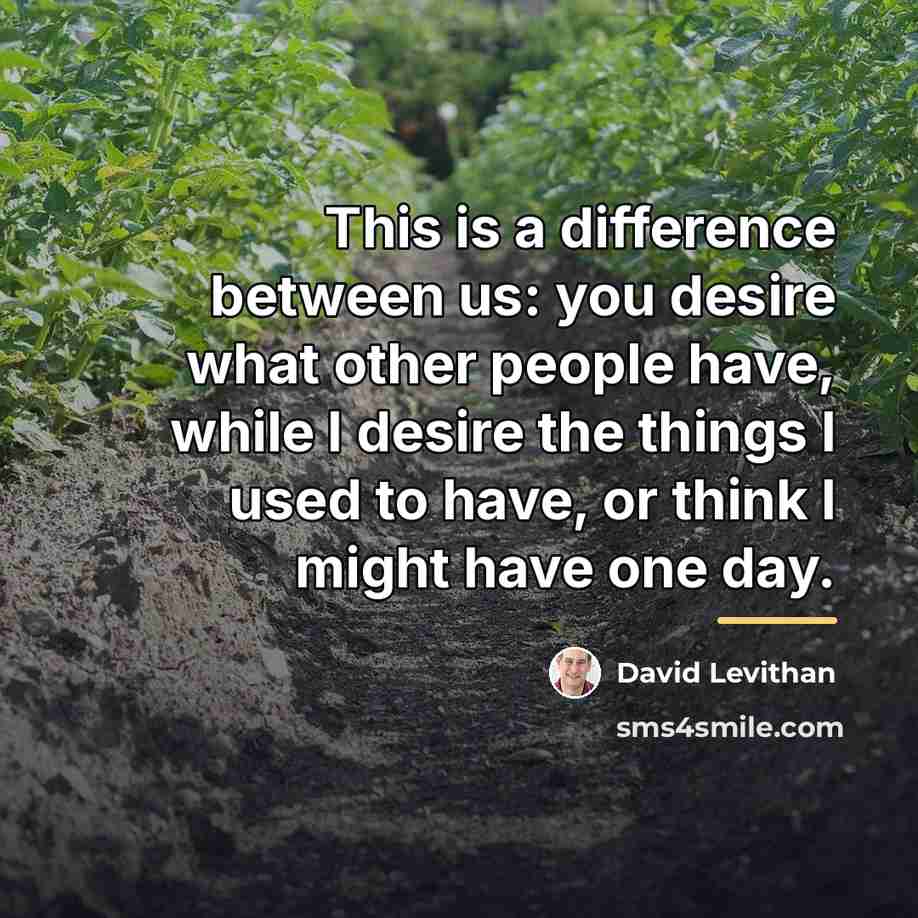 “This is a difference between us: you desire what other…” quote by David Levithan