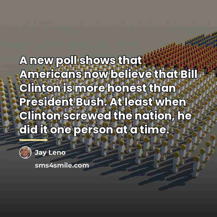 “A new poll shows that Americans now believe that Bill…” quote by Jay Leno