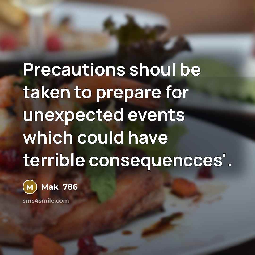 “Precautions shoul be taken to prepare for unexpected events which could have terrible consequencces'.” quote by Mak_786