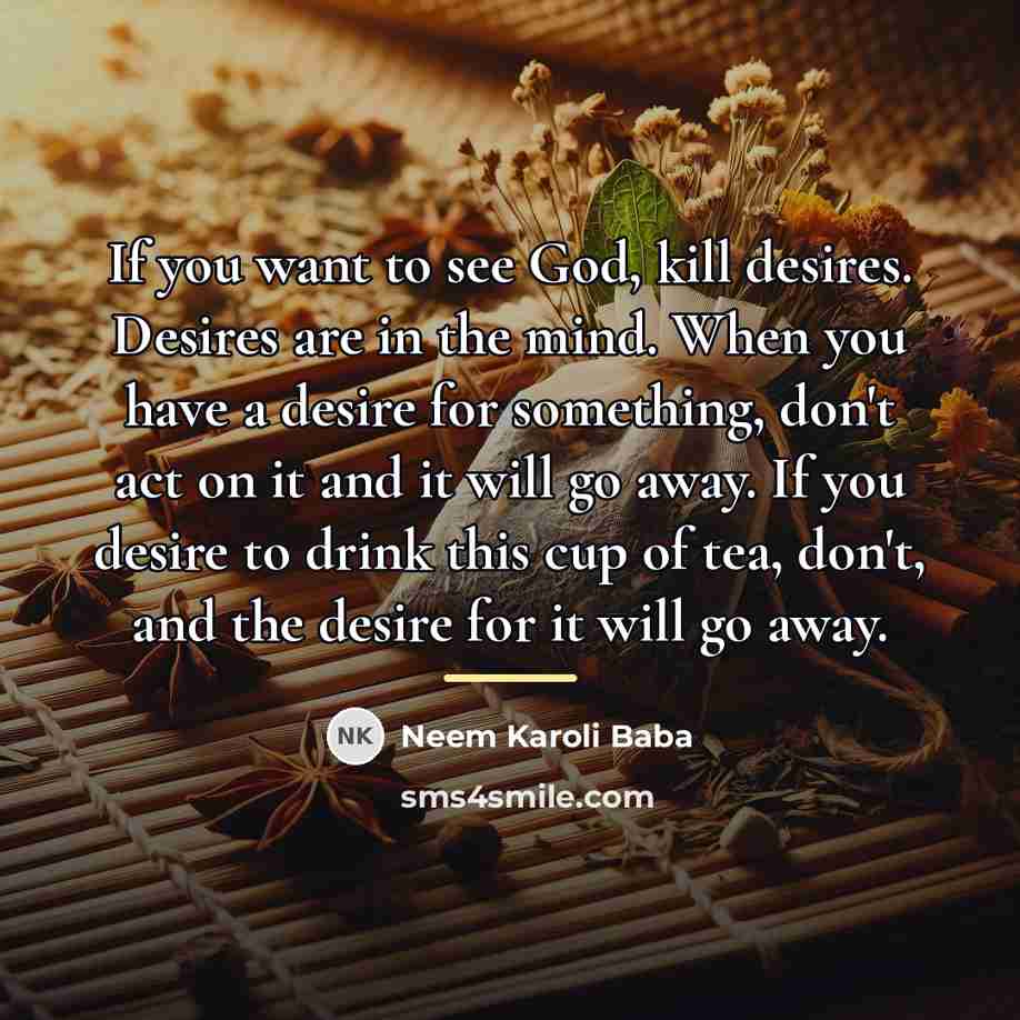 “If you want to see God, kill desires. Desires are…” quote by Neem Karoli Baba